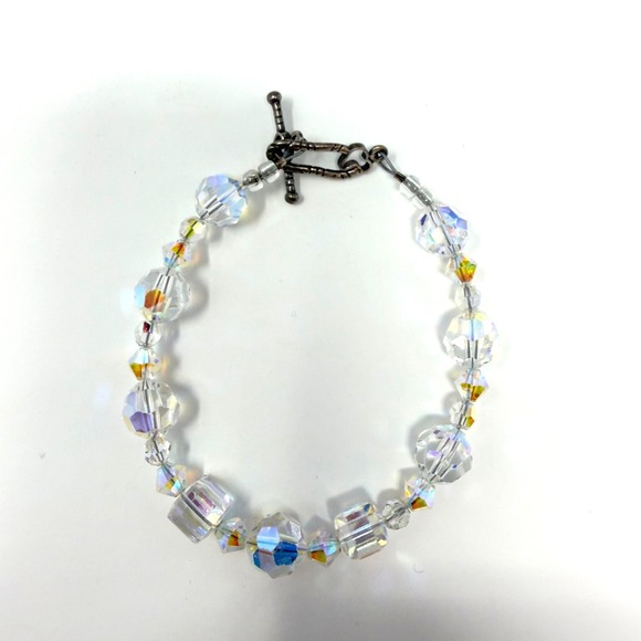 The Unbranded Brand Jewelry - Aurora Crystal Faceted Glass Beaded Bracelet Clear Toggle Clasp 8 Inch